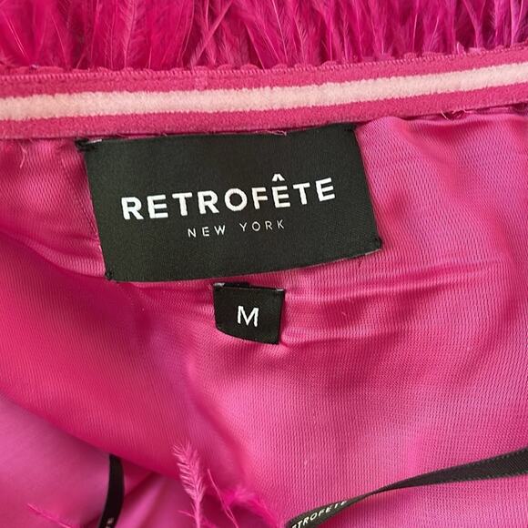 Retrofete Torin Fuchsia Pink Sequin Feather Hem Mini Dress Size Medium - Picture 9 of 10